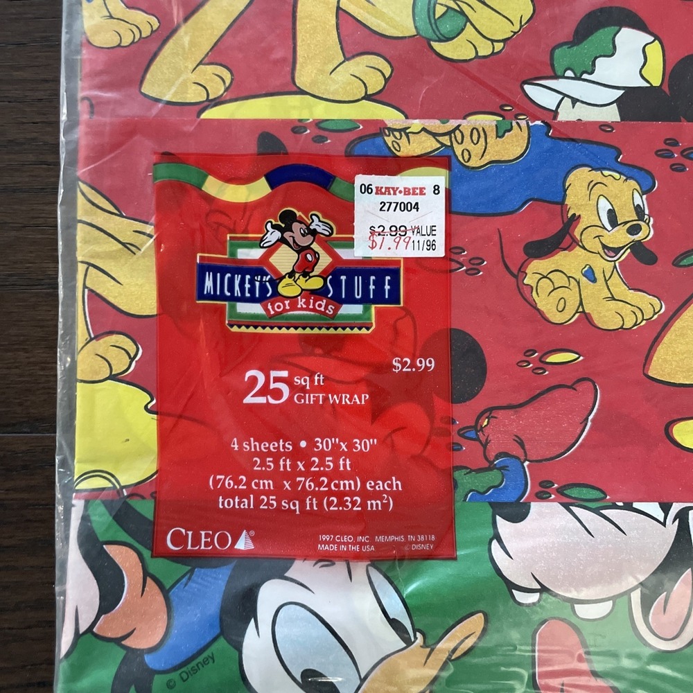 Vintage 80's Wrapping Paper Lot Disney, Mickey Birthday 25 Sq - Picture 2 of 3